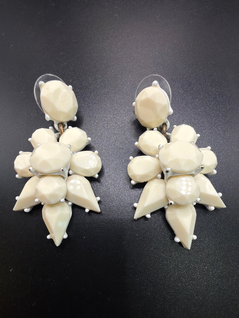 J CREW MATTE CRYSTAL STATEMENT EARRINGS IVORY WHITE BRIDAL SUMMER VACATION
